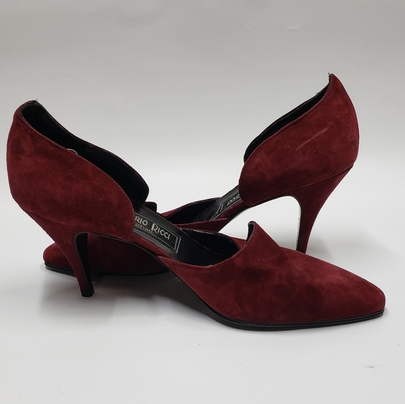 Vintage Vittorio Ricci Suede Closed Toe Pumps Size 5.5 Red Wine Colour - Picture 8 of 16